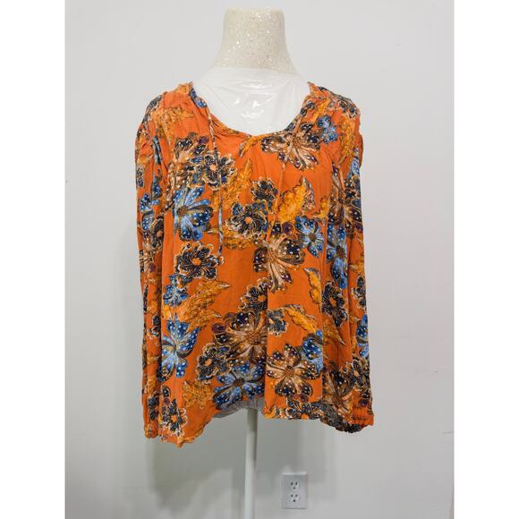Old Navy floral peasant top sz L boho charm cottagecore retro fall - Picture 1 of 3